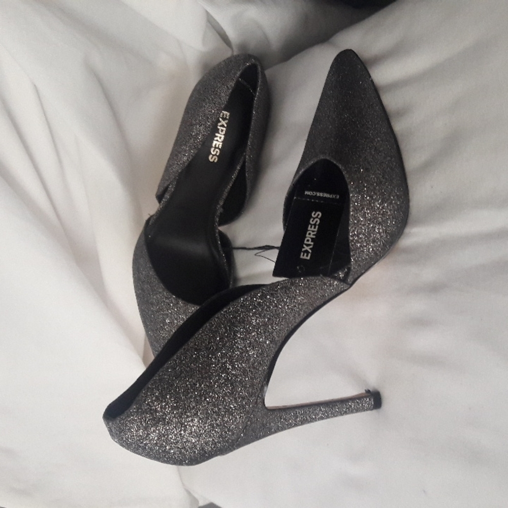 Express D'orsay Shoes Silver Glitter Sparkles Stilleto Size 7 New